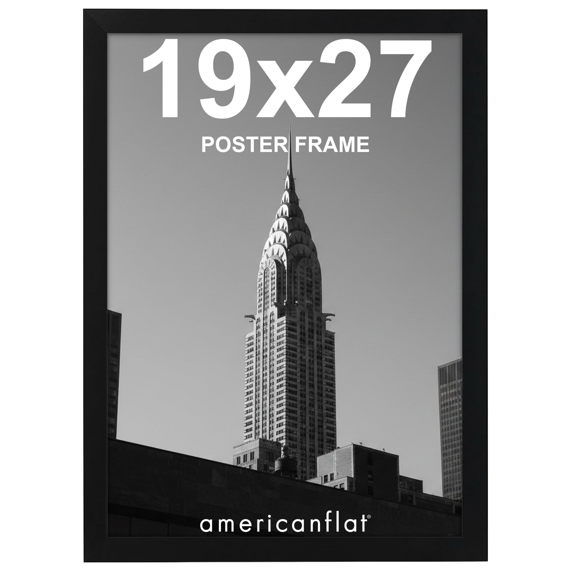 Americanflat 19x27 front view showing sleek black frame and display clarity