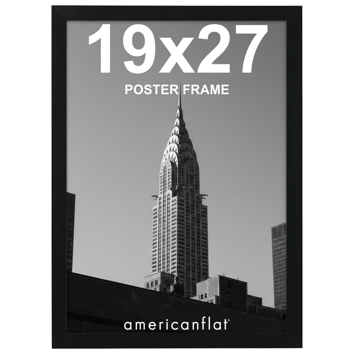 Americanflat 19x27 front view showing sleek black frame and display clarity