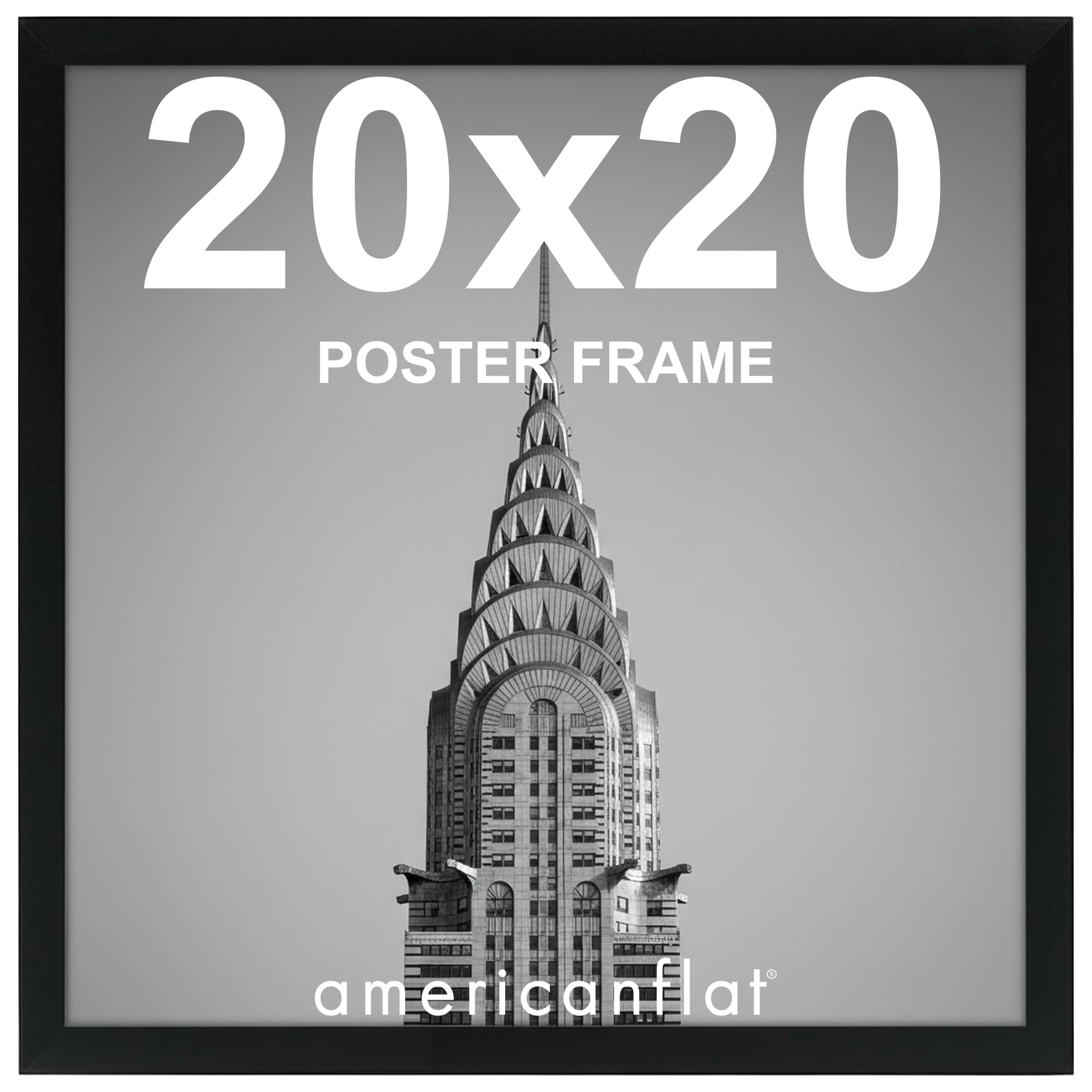 Americanflat front view of black 20x20 frame showcasing framed print and benefit of polished look