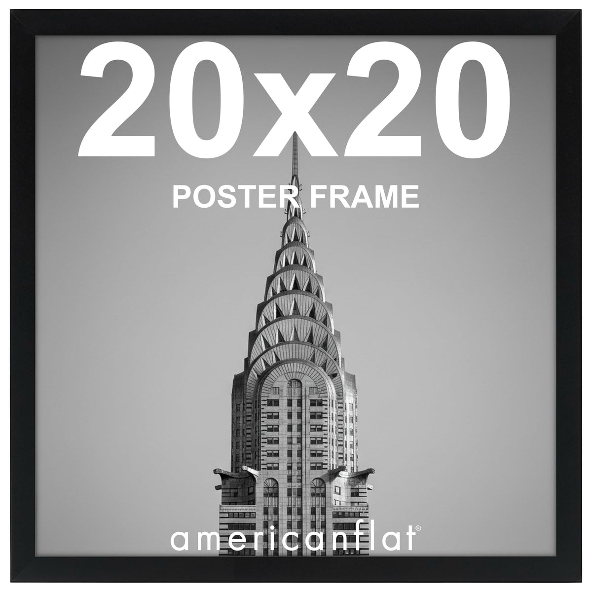 Americanflat front view of black 20x20 frame showcasing framed print and benefit of polished look