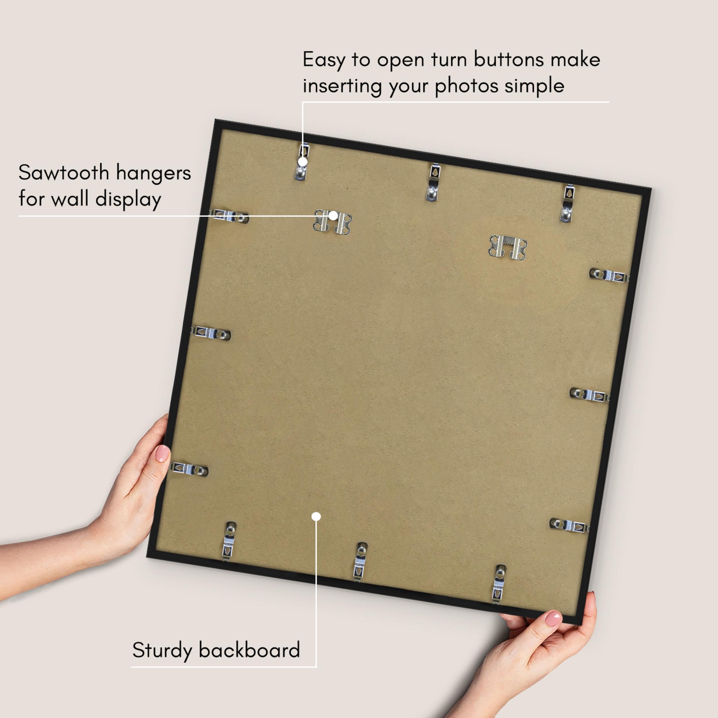 Americanflat frame beside ruler showing 20x20 scale for accurate sizing