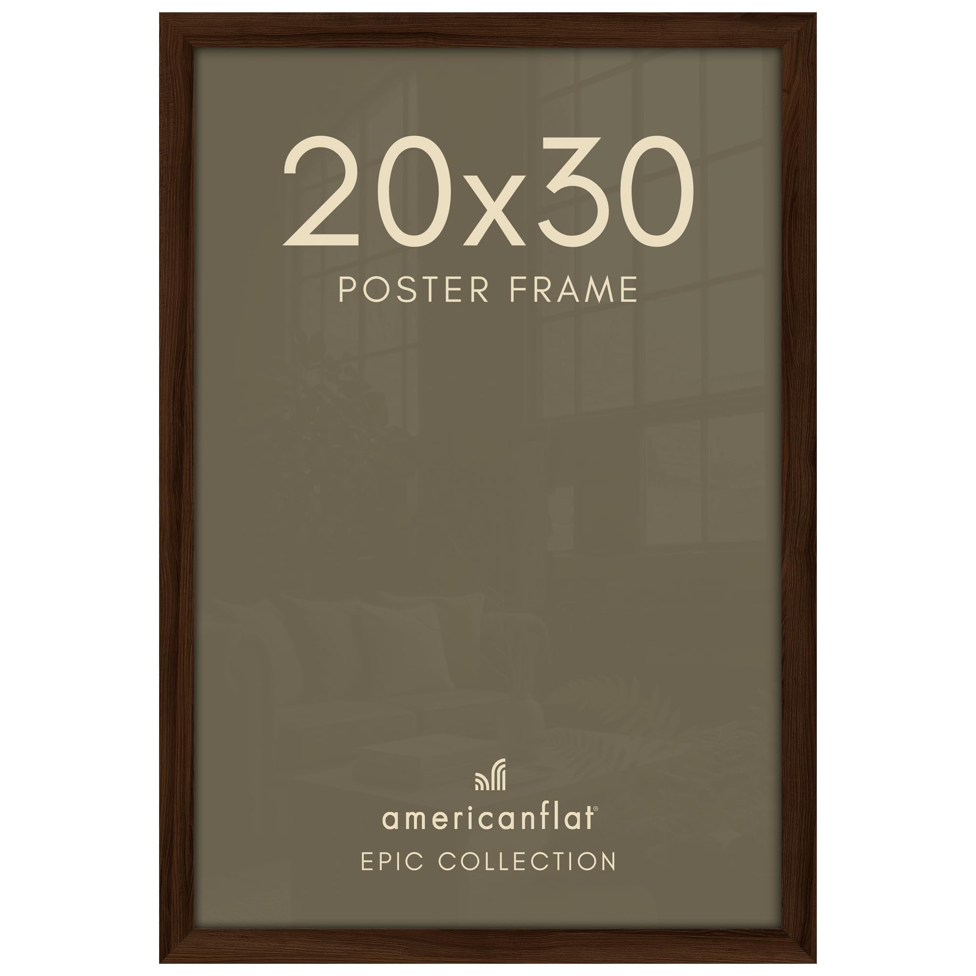 Americanflat front view of walnut 20x30 frame showing stylish wide molding and refined look