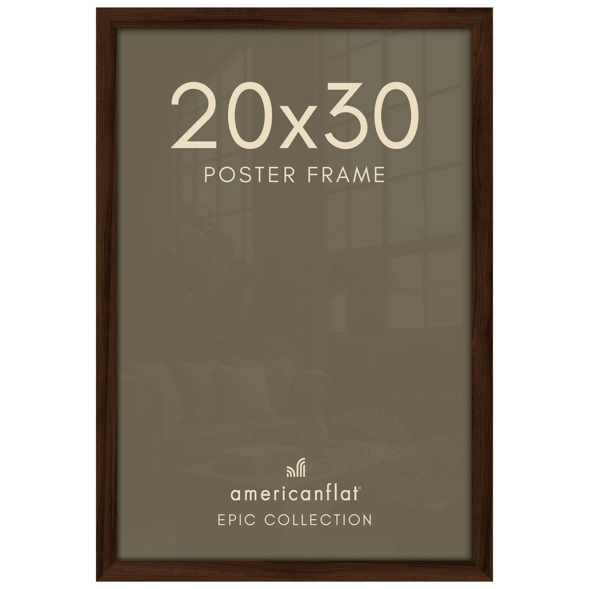 Americanflat front view of walnut 20x30 frame showing stylish wide molding and refined look