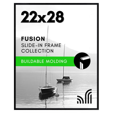 Americanflat 22x28 black frame front view showing sleek gallery presentation benefit