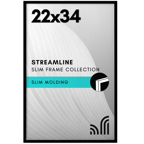 Americanflat front view of 22x34 frame showing sleek black finish and clear display benefit