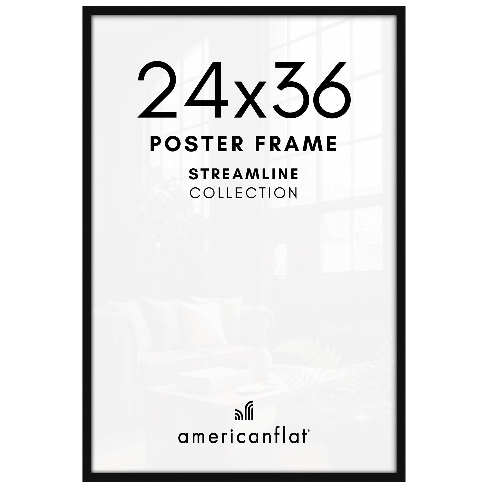 Americanflat front view of 24x36 black frame showing clean presentation and visual impact