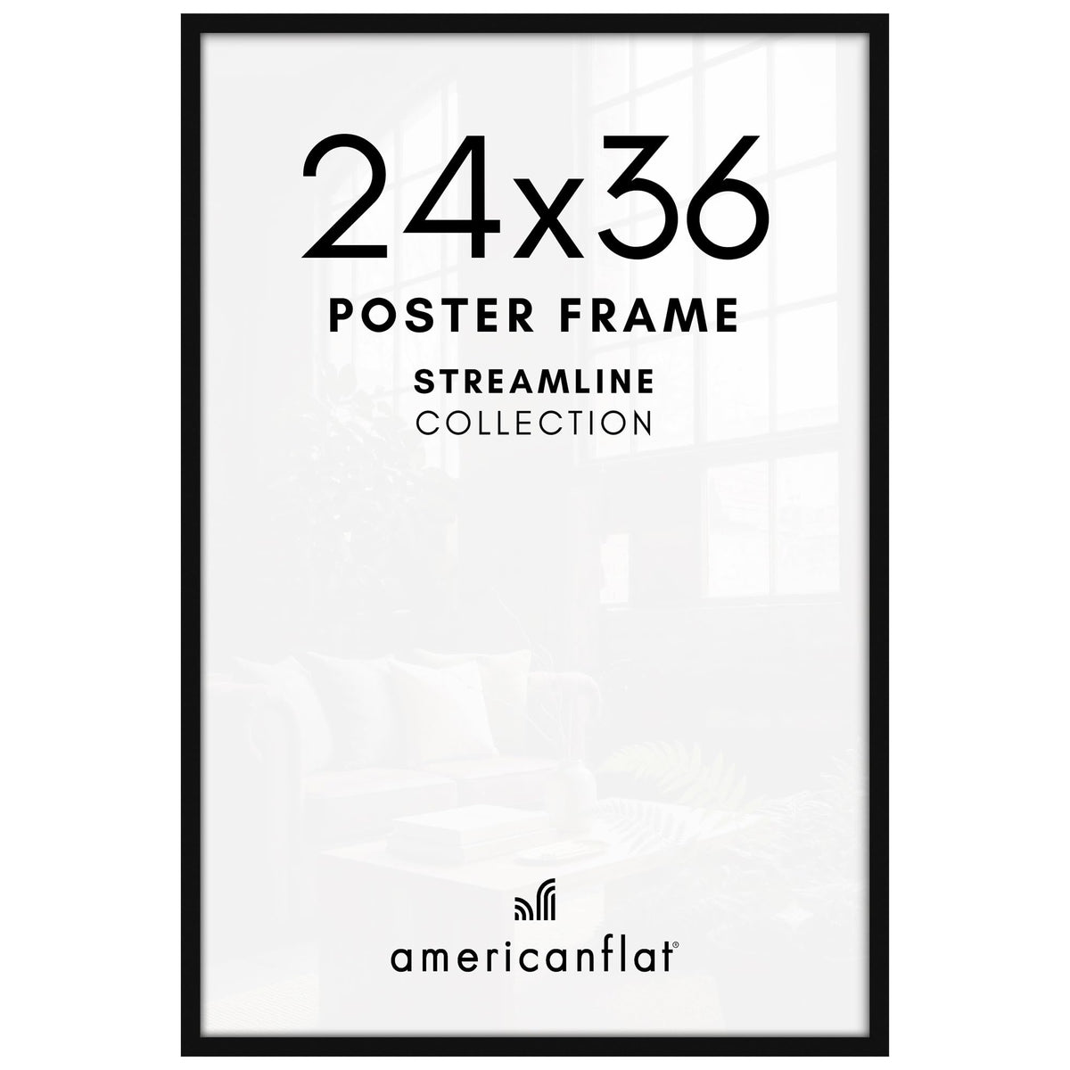 Americanflat front view of 24x36 black frame showing clean presentation and visual impact