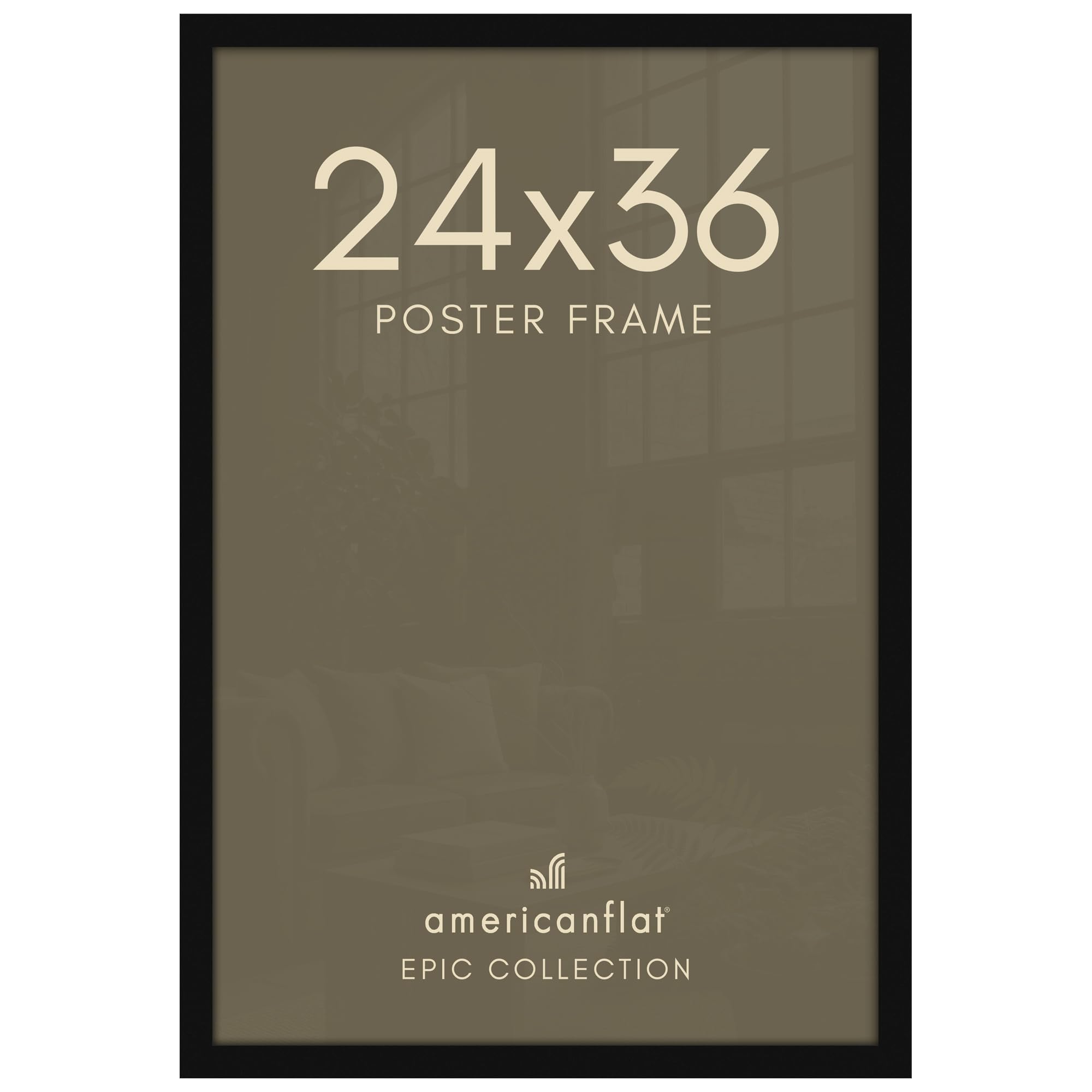 Americanflat front view of 24x36 black frame showing clean display and elevated look