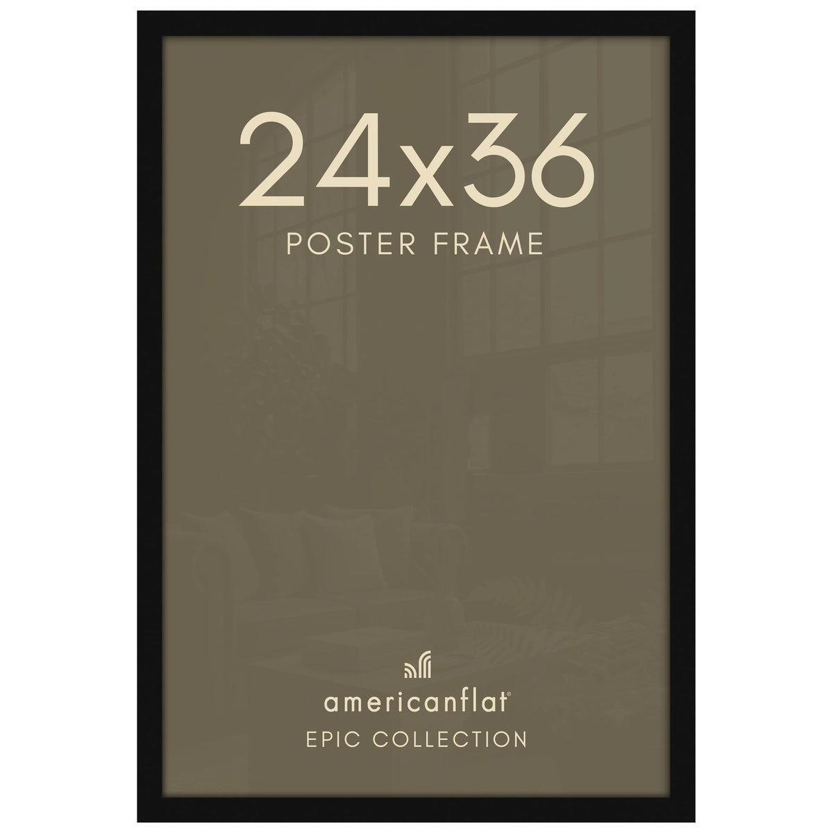 Americanflat front view of 24x36 black frame showing clean display and elevated look