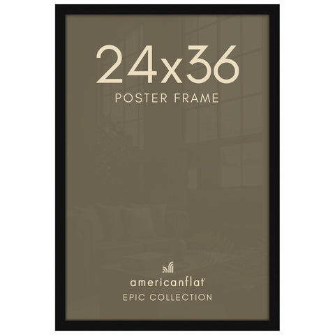 Americanflat front view of 24x36 black frame showing clean display and elevated look