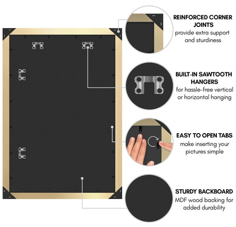Americanflat frame with poster in vertical orientation showing versatile hanging options