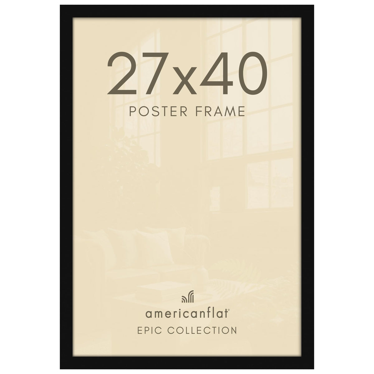 Americanflat front view of black 27x40 frame showing sleek presentation and polished look