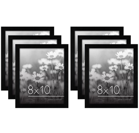 Americanflat front packaging showing six black 8x10 frames, protects photos