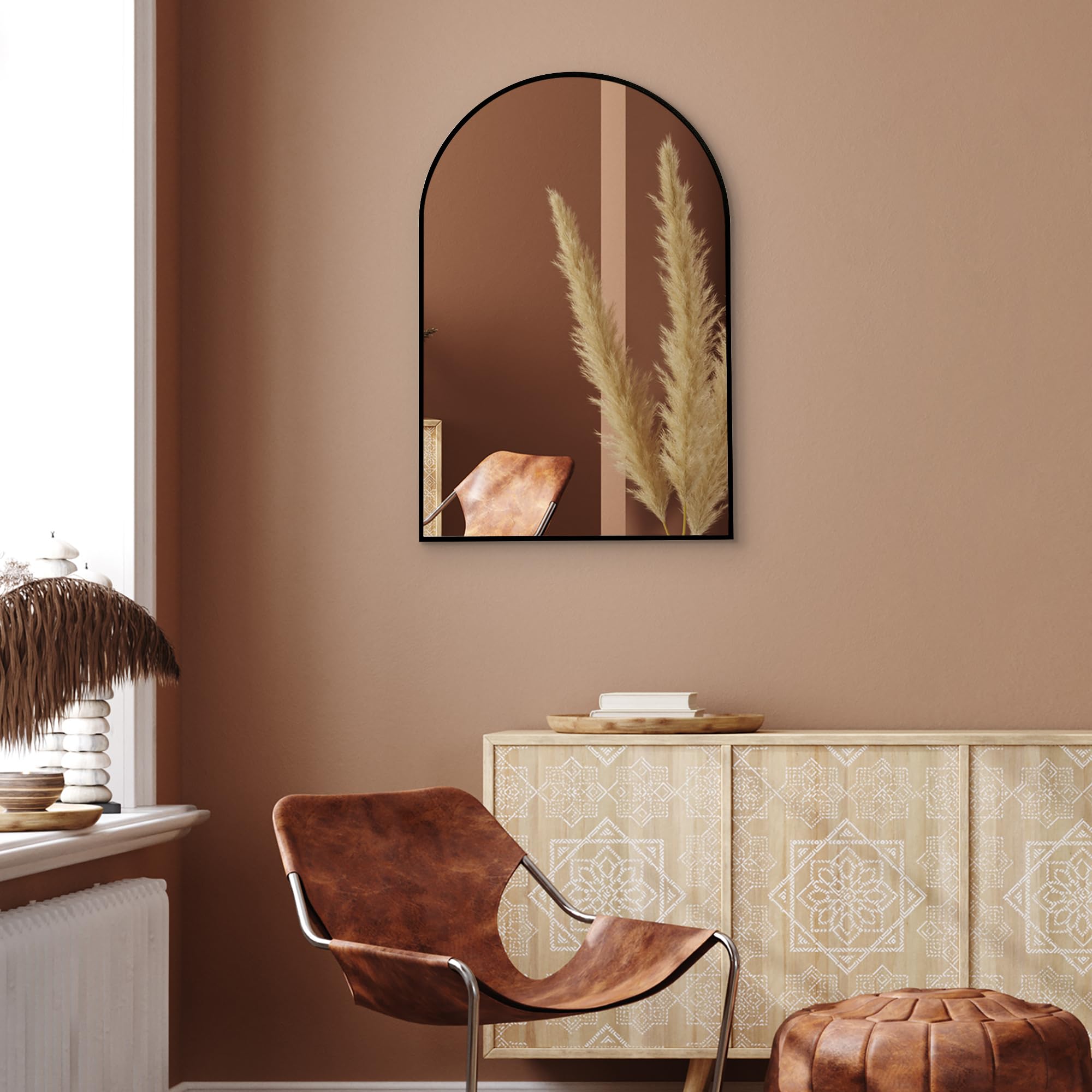 Americanflat mirror over entry console showing decor impact and space opening benefit