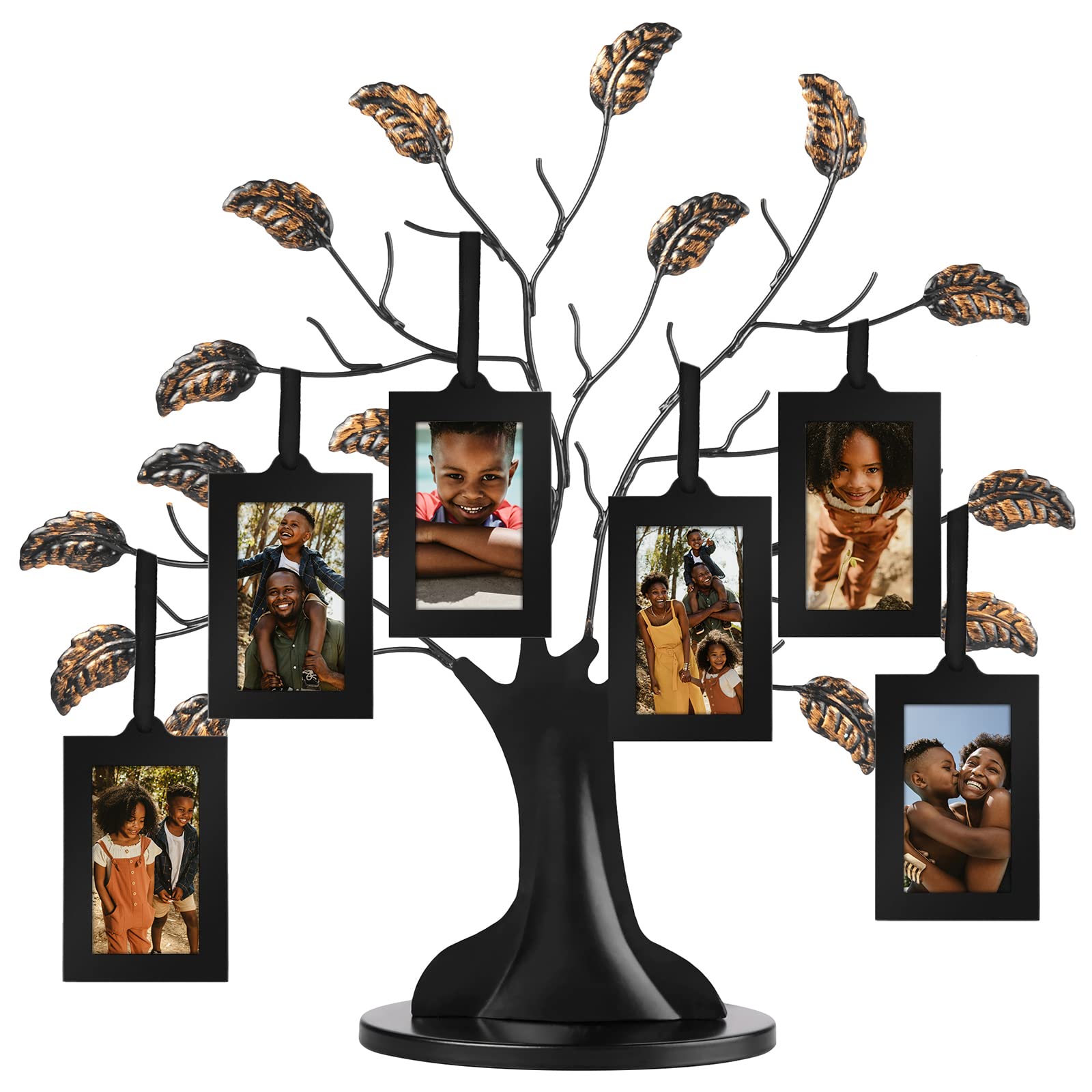 Americanflat family tree front view showing six hanging frames and bronze leaves for elegant display