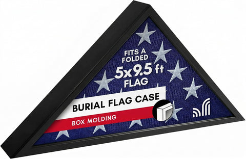 Americanflat front view of black triangular flag case showing dignified display