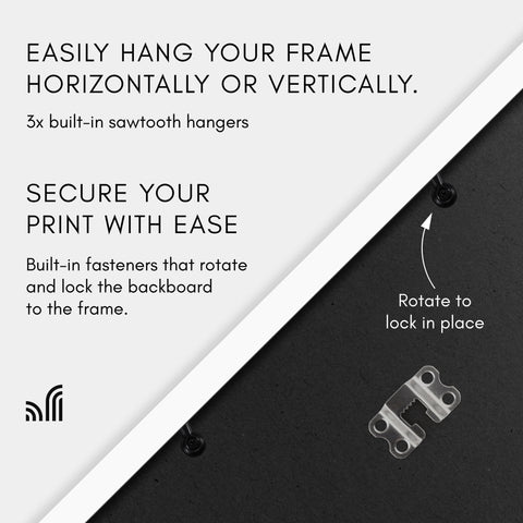 Americanflat frame back showing hanging hardware and turn buttons for easy swapping