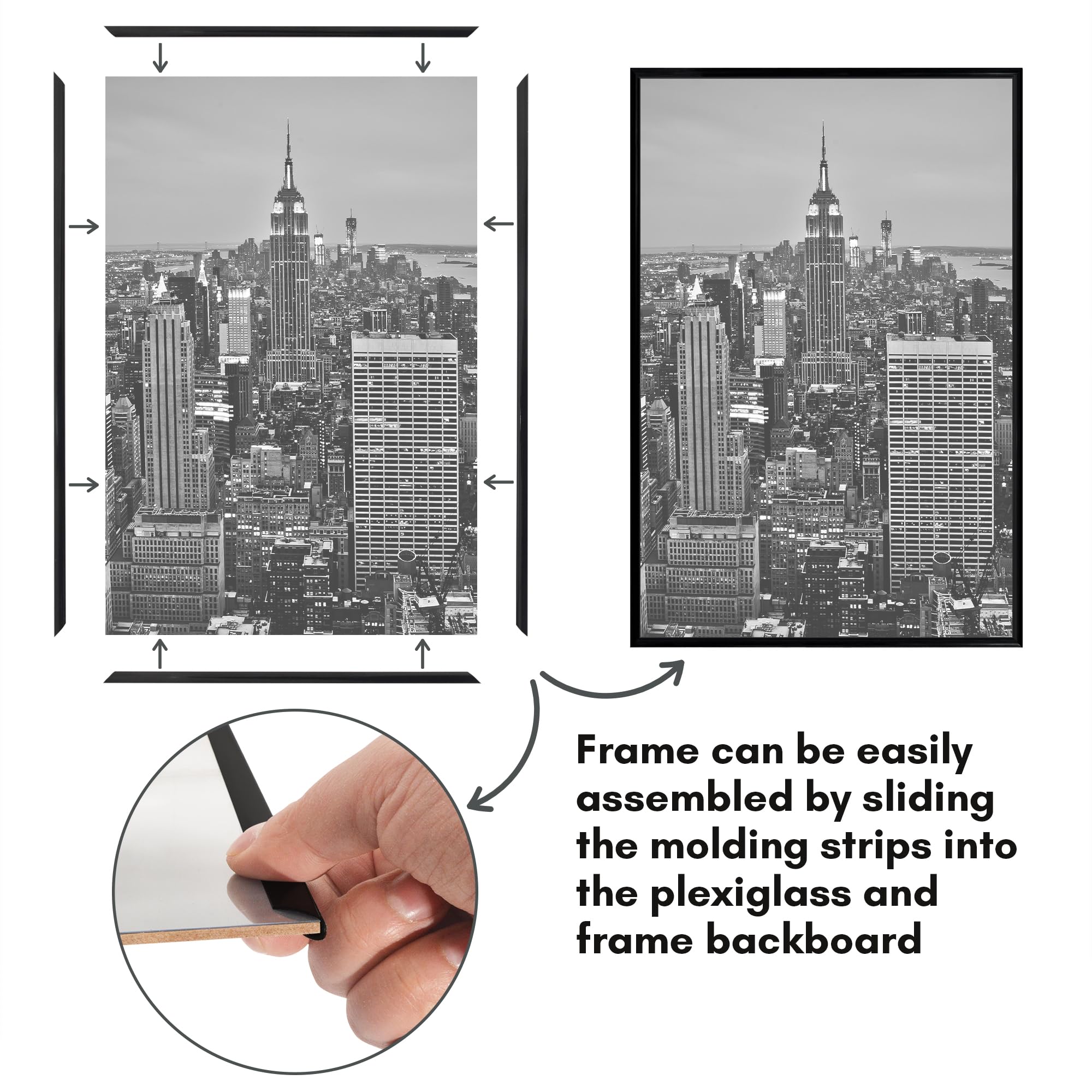 Americanflat frame back with hanging hardware visible for easy vertical or horizontal mounting