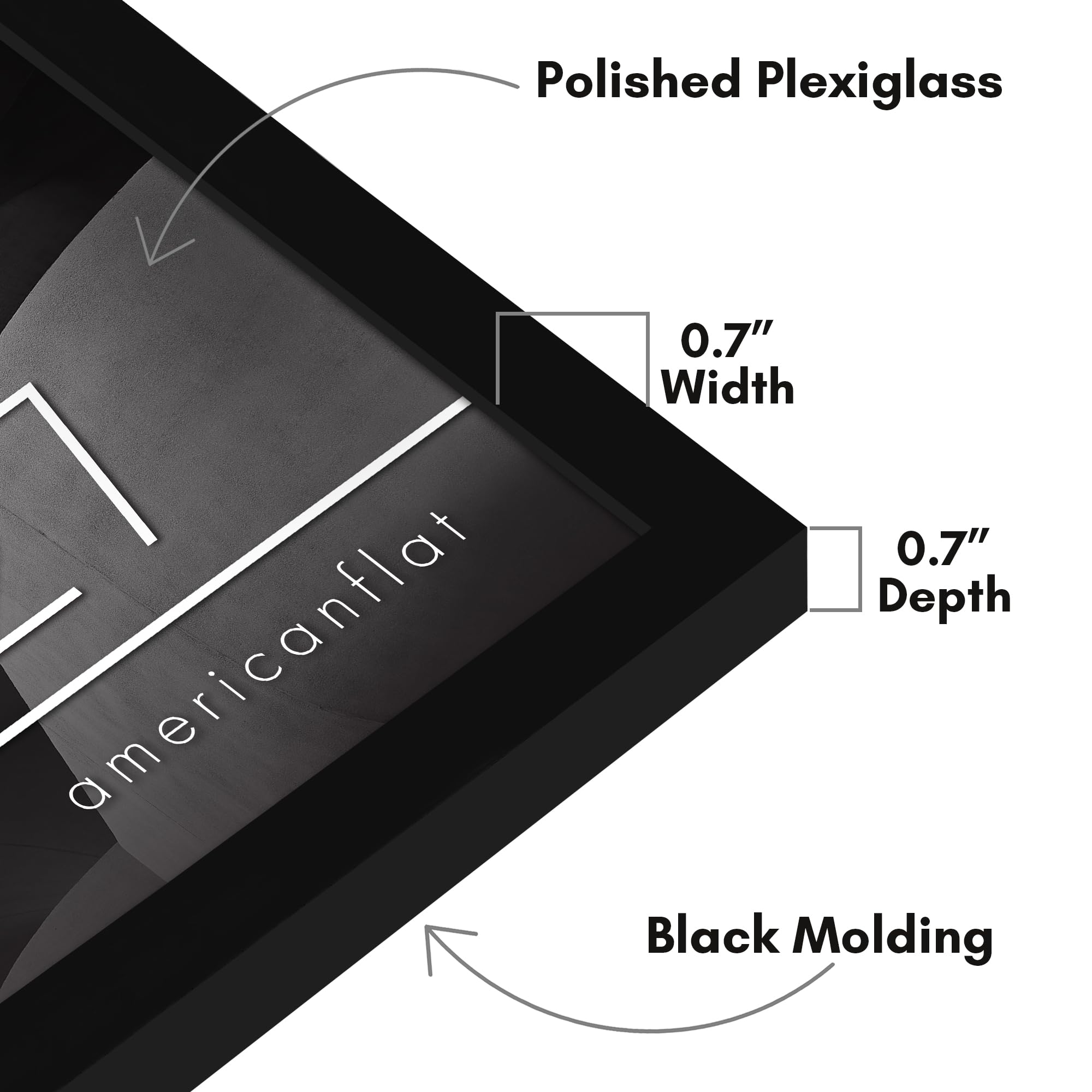 Americanflat frame plexiglass detail showing clear protective front for vibrant prints
