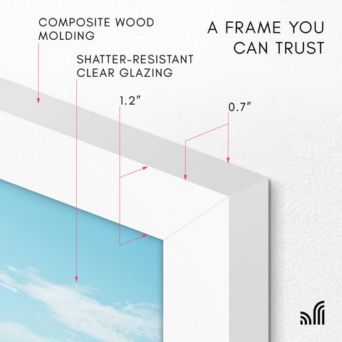 Americanflat frame in landscape showing poster centered and bright white molding