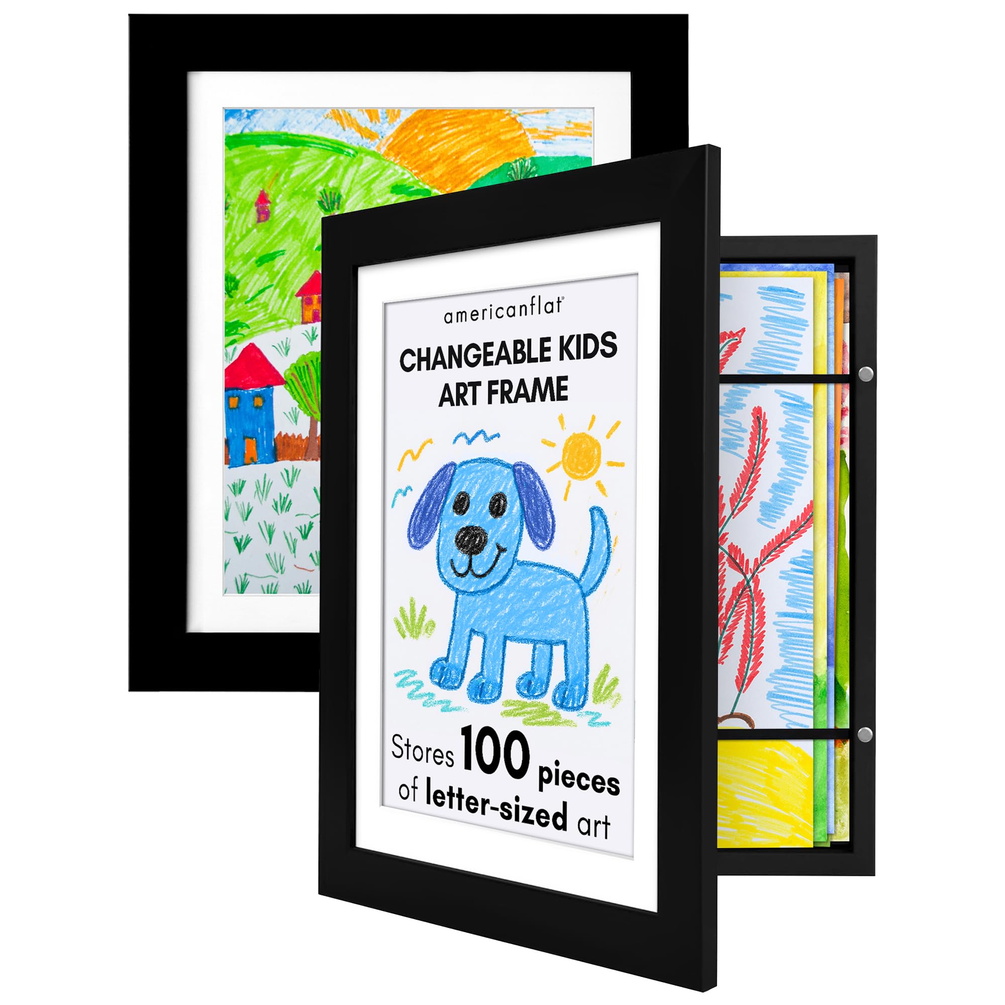 Americanflat front view of black kids art frame showing clean display and modern look