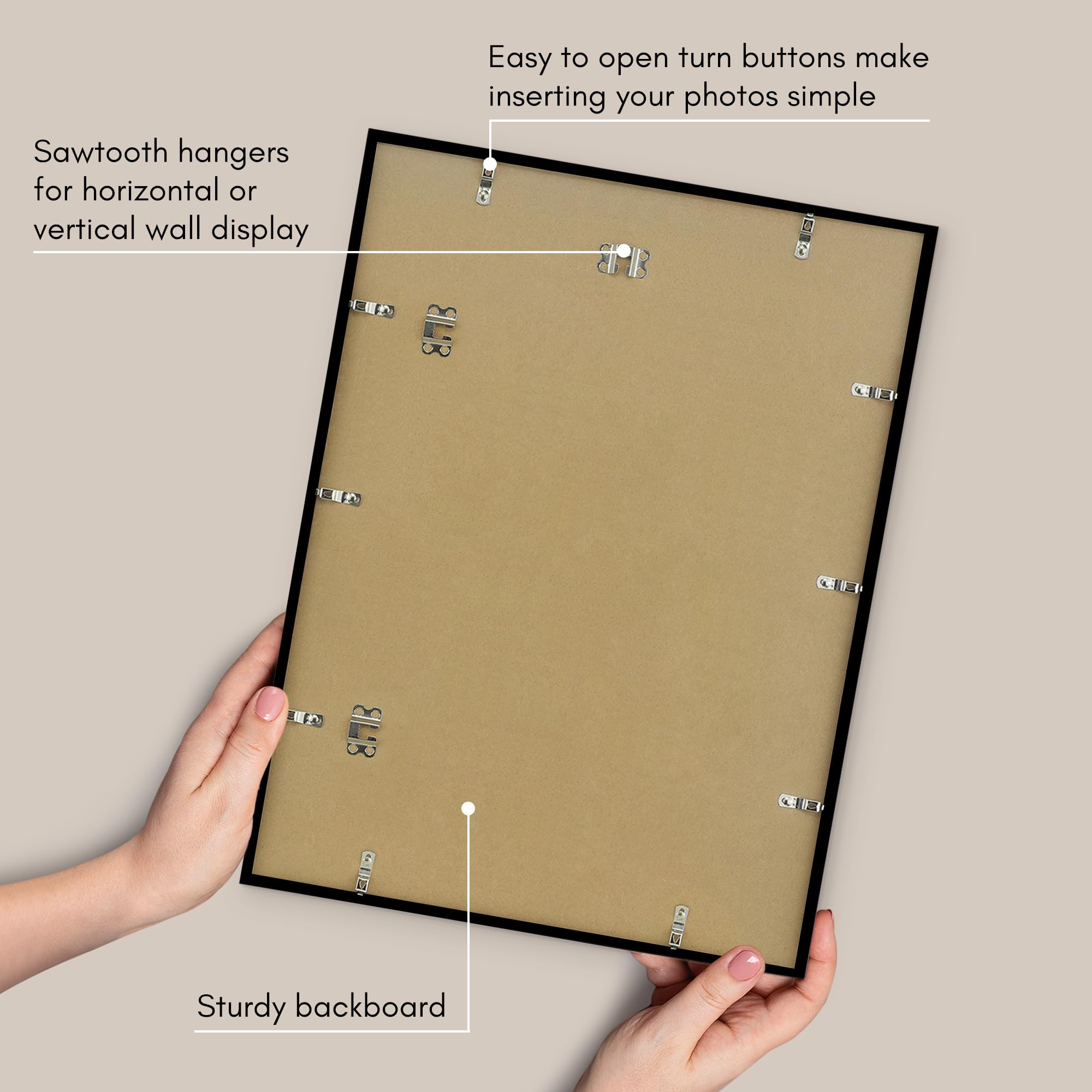 Americanflat included hanging hardware shown for vertical and horizontal installation benefit