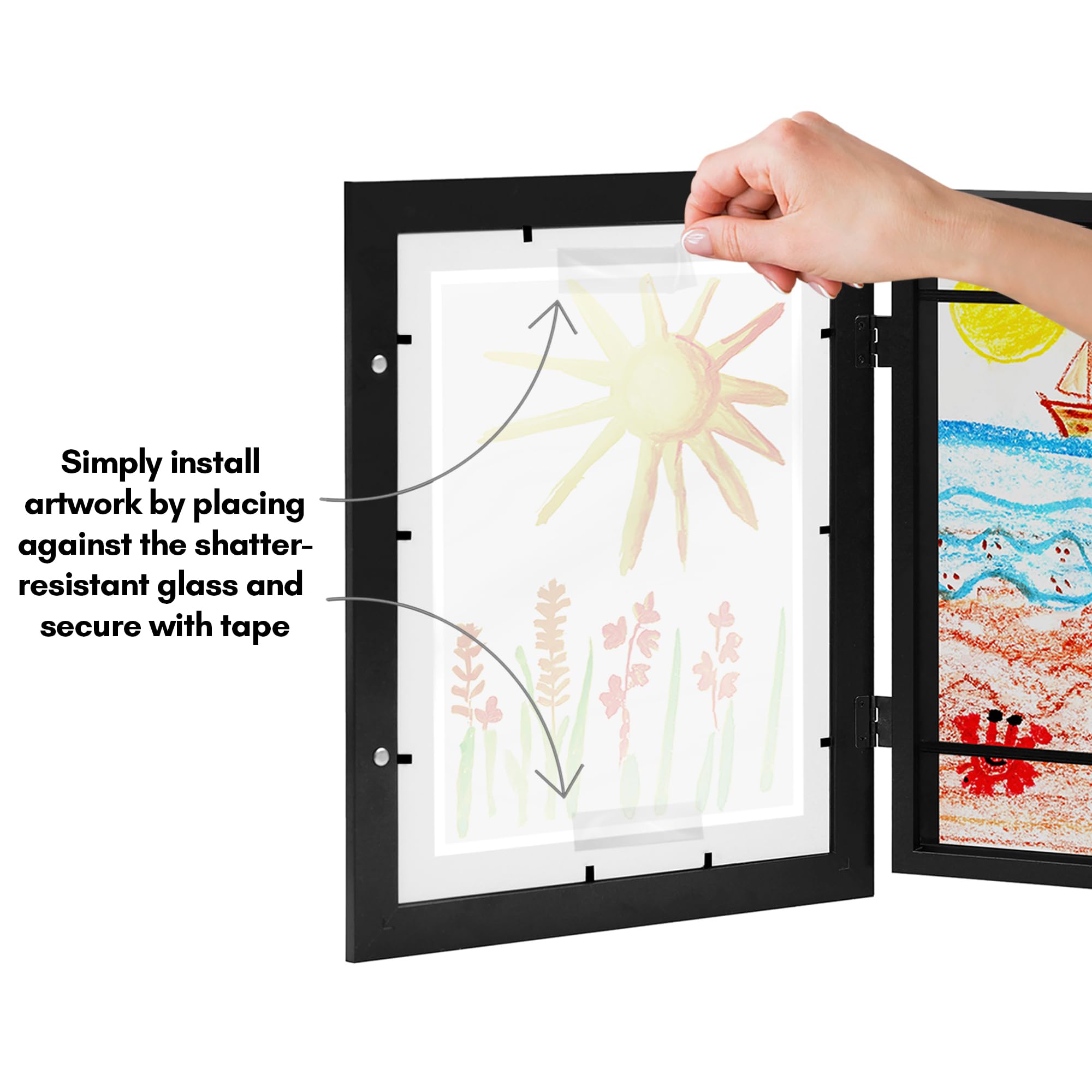 Americanflat frames hung in a playroom showing stylish display and clutter reduction