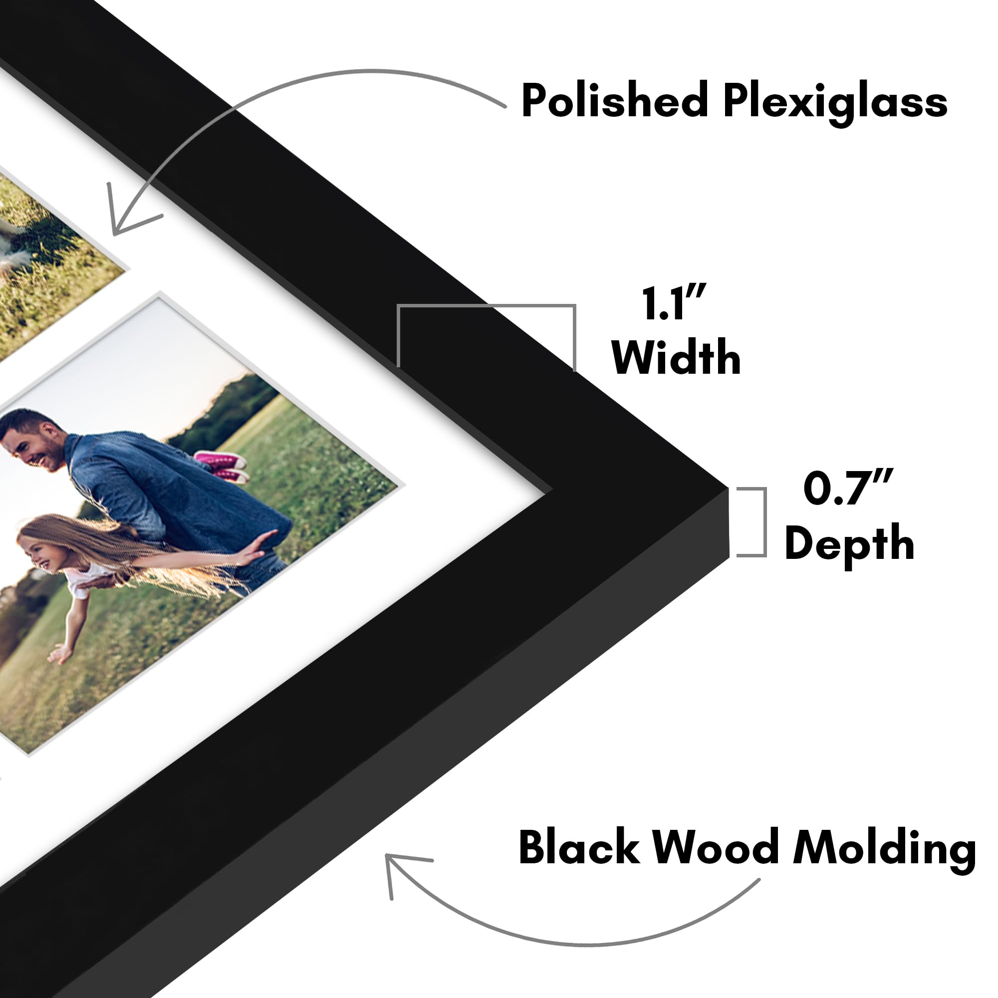 Americanflat white mat arranged with eight 4x6 photos for tidy collage display