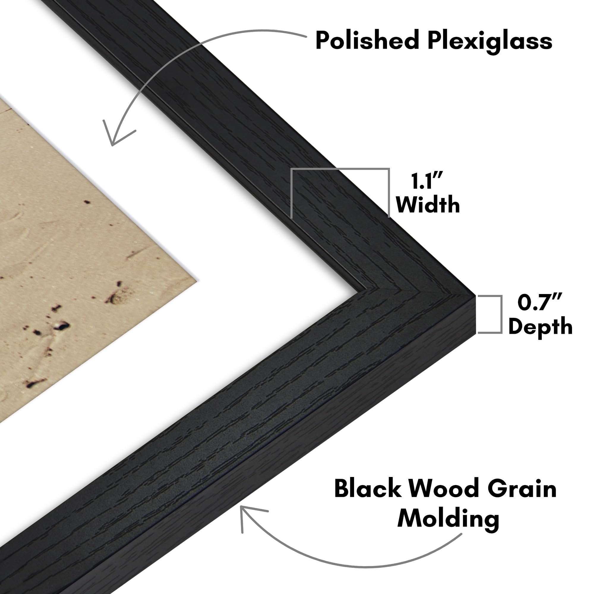 Americanflat close-up of black woodgrain molding showing refined texture