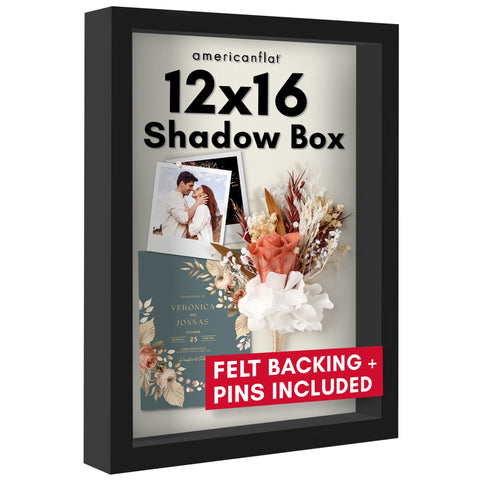 Americanflat shadow box front view showing black frame and clear visibility benefit
