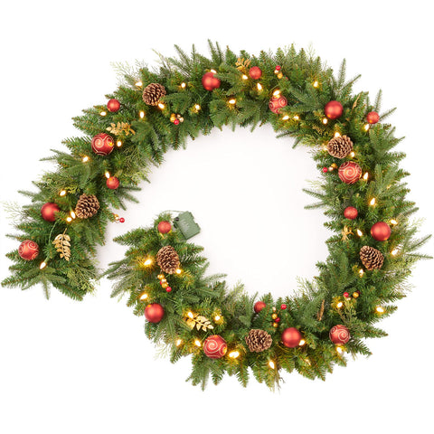 AMERZEST garland front packaging showing full 9ft length and decorations