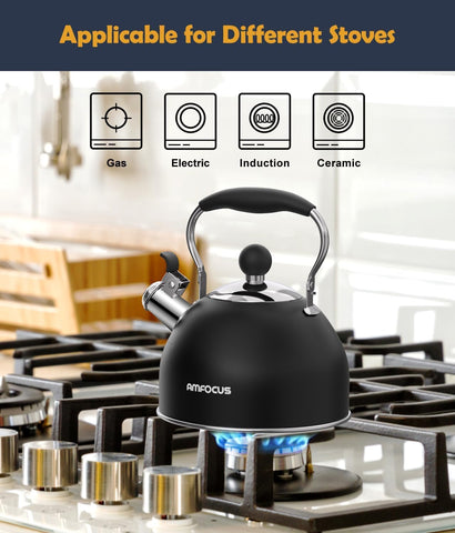 AMFOCUS kettle boiling on induction stove proving compatibility and speed