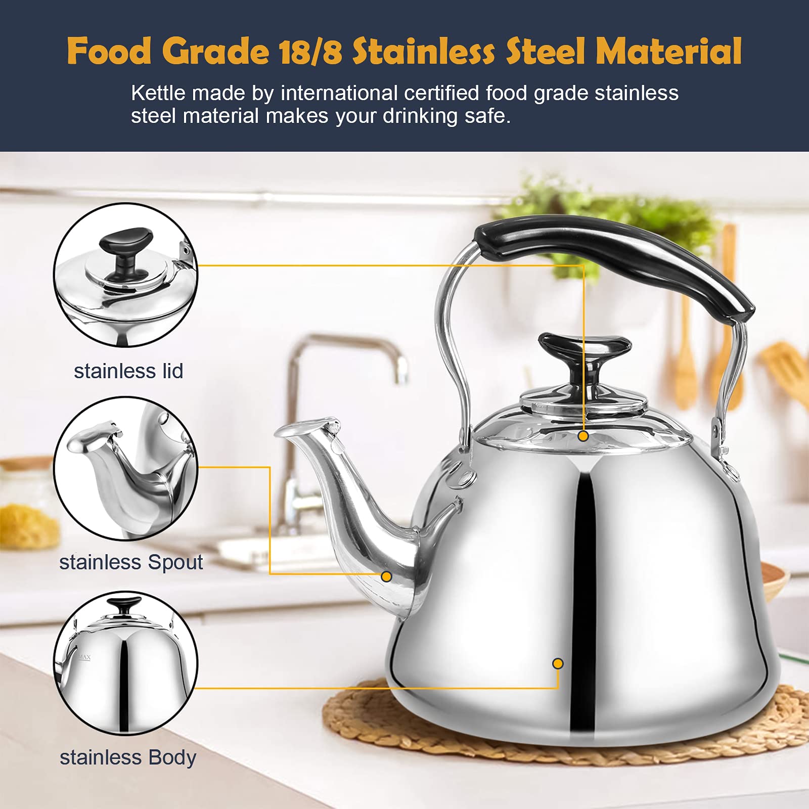 AMFOCUS kettle on stovetop boiling quickly and saving time