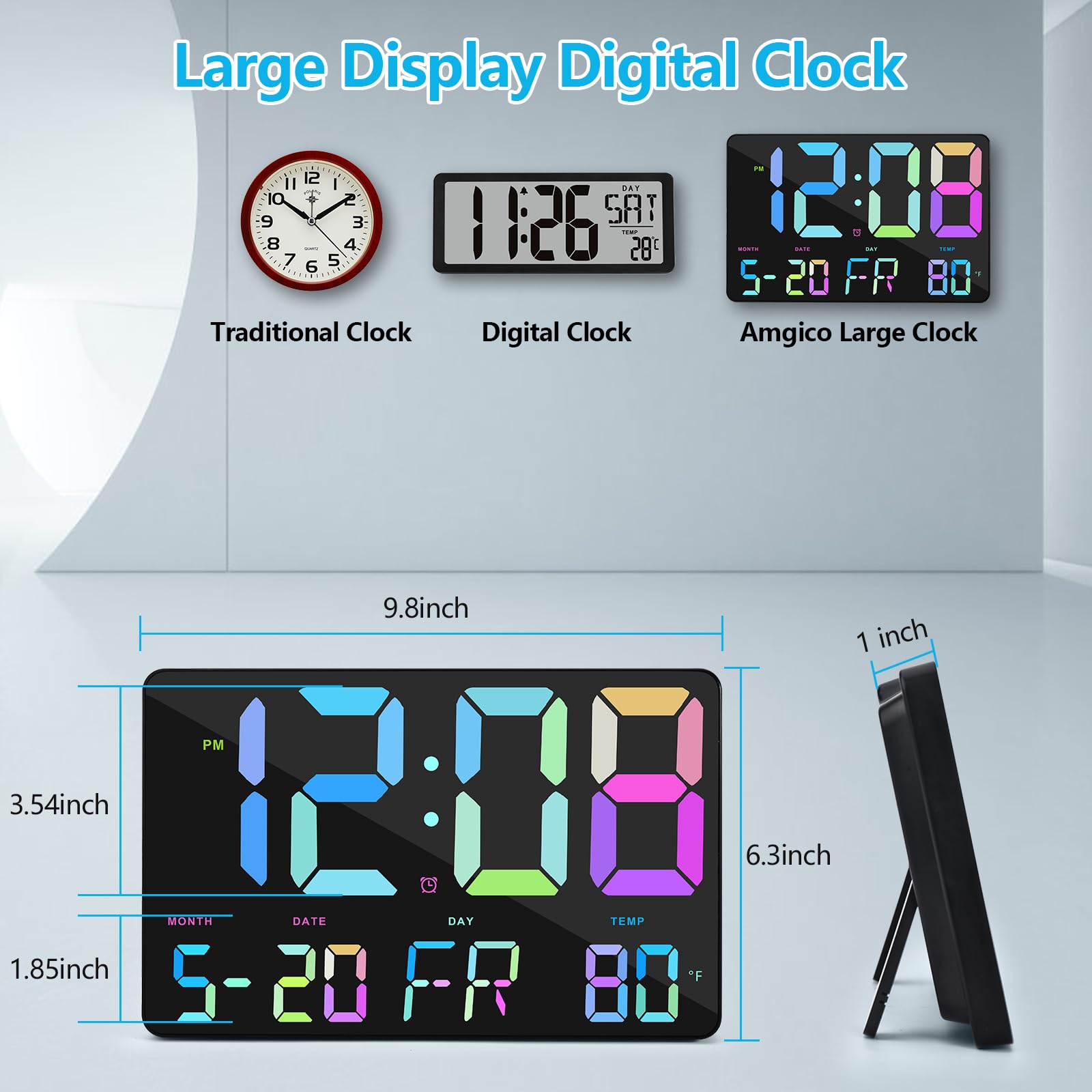Amgico wall mounted in living room providing visible time across room