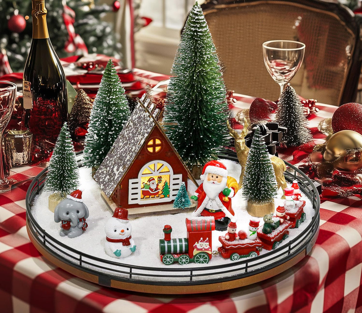 AMH village front view showing complete 12-piece centerpiece and festive appeal