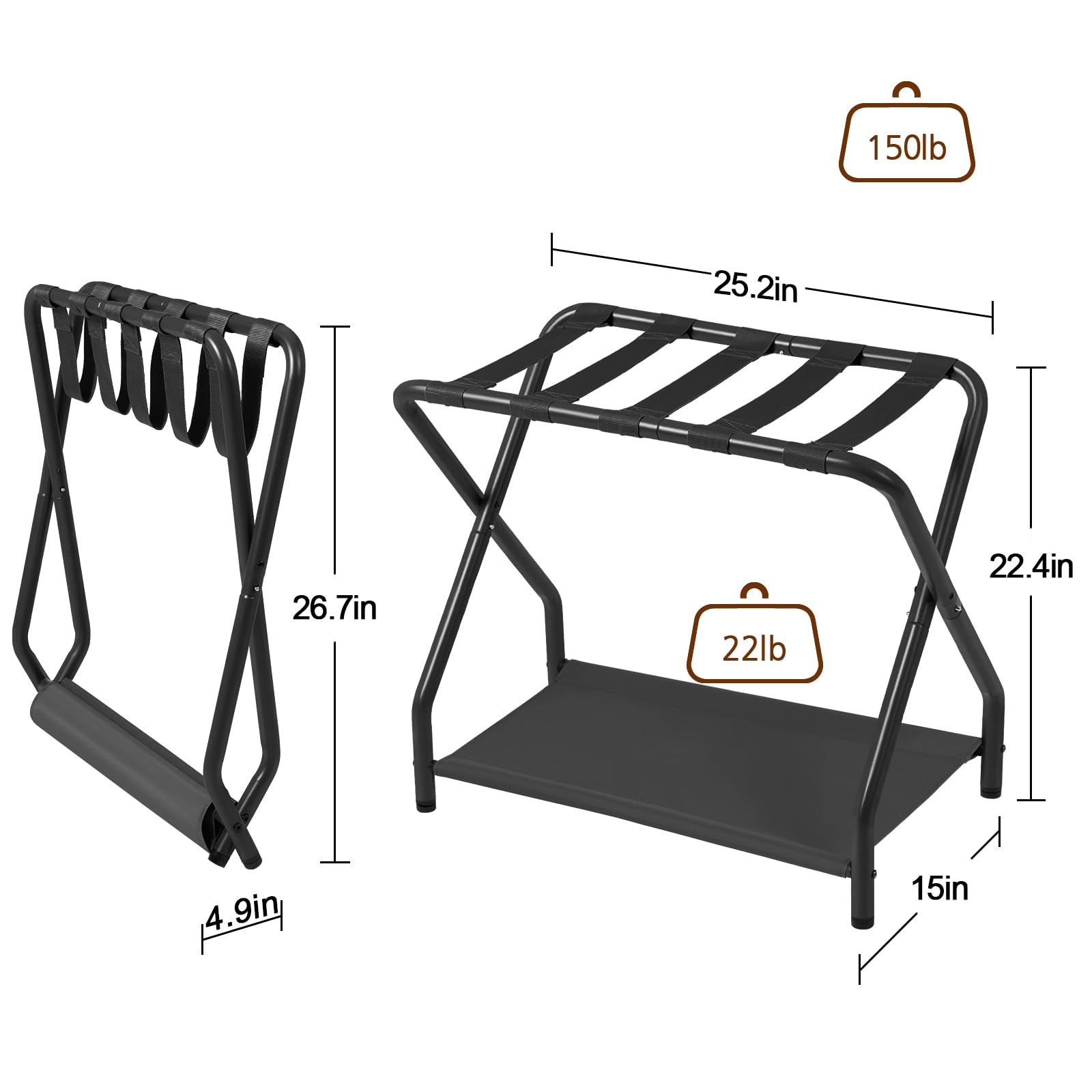 AMHANCIBLE luggage rack in use with suitcase showing easier packing and reduced bending benefit