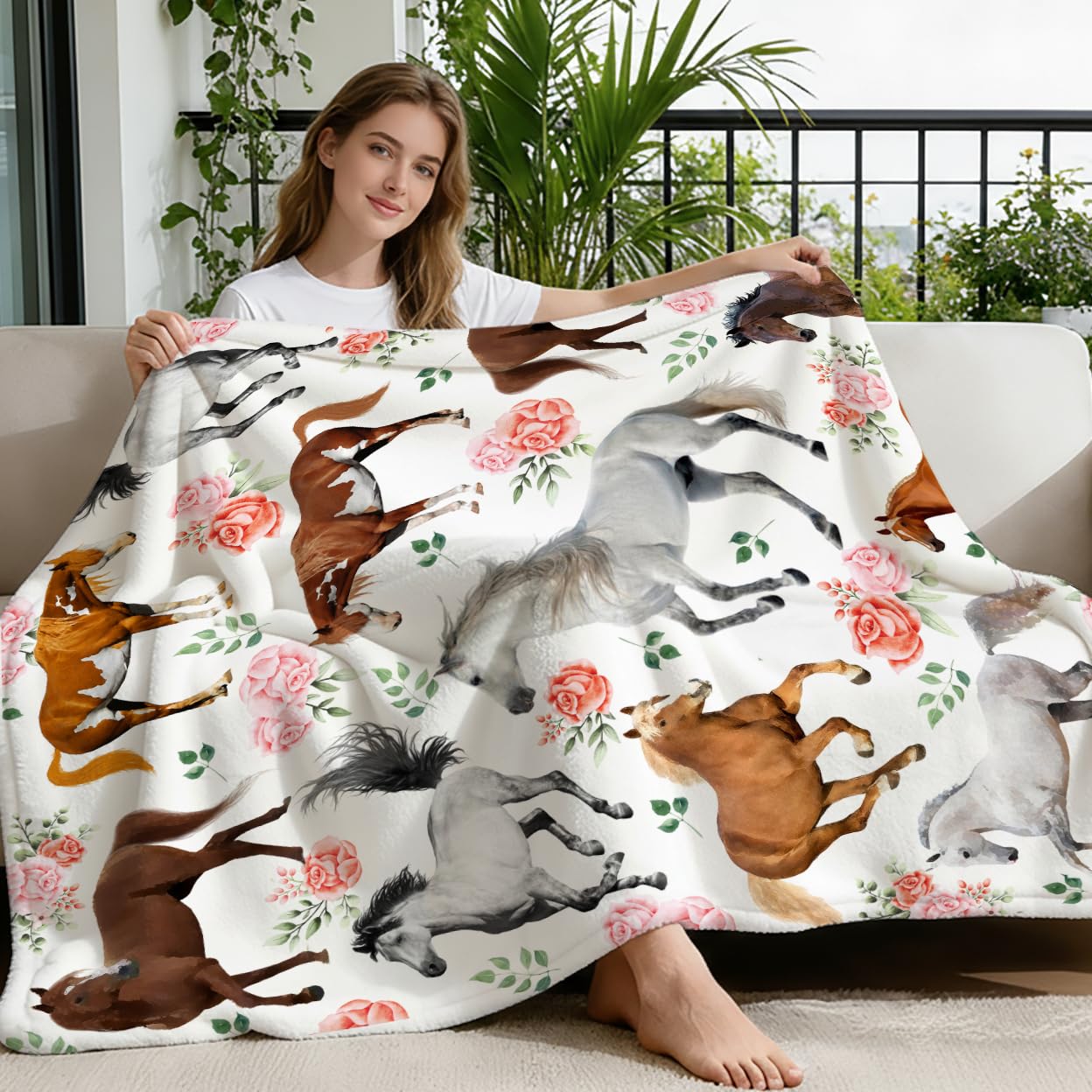 Amilient horse floral folded blanket in neat packaging for gifting