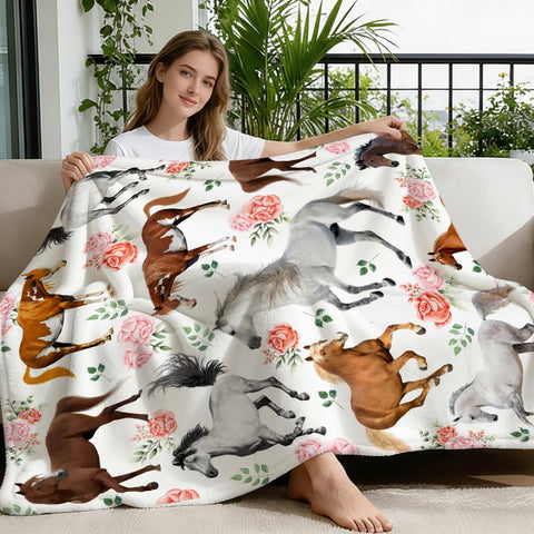 Amilient horse floral folded blanket in neat packaging for gifting