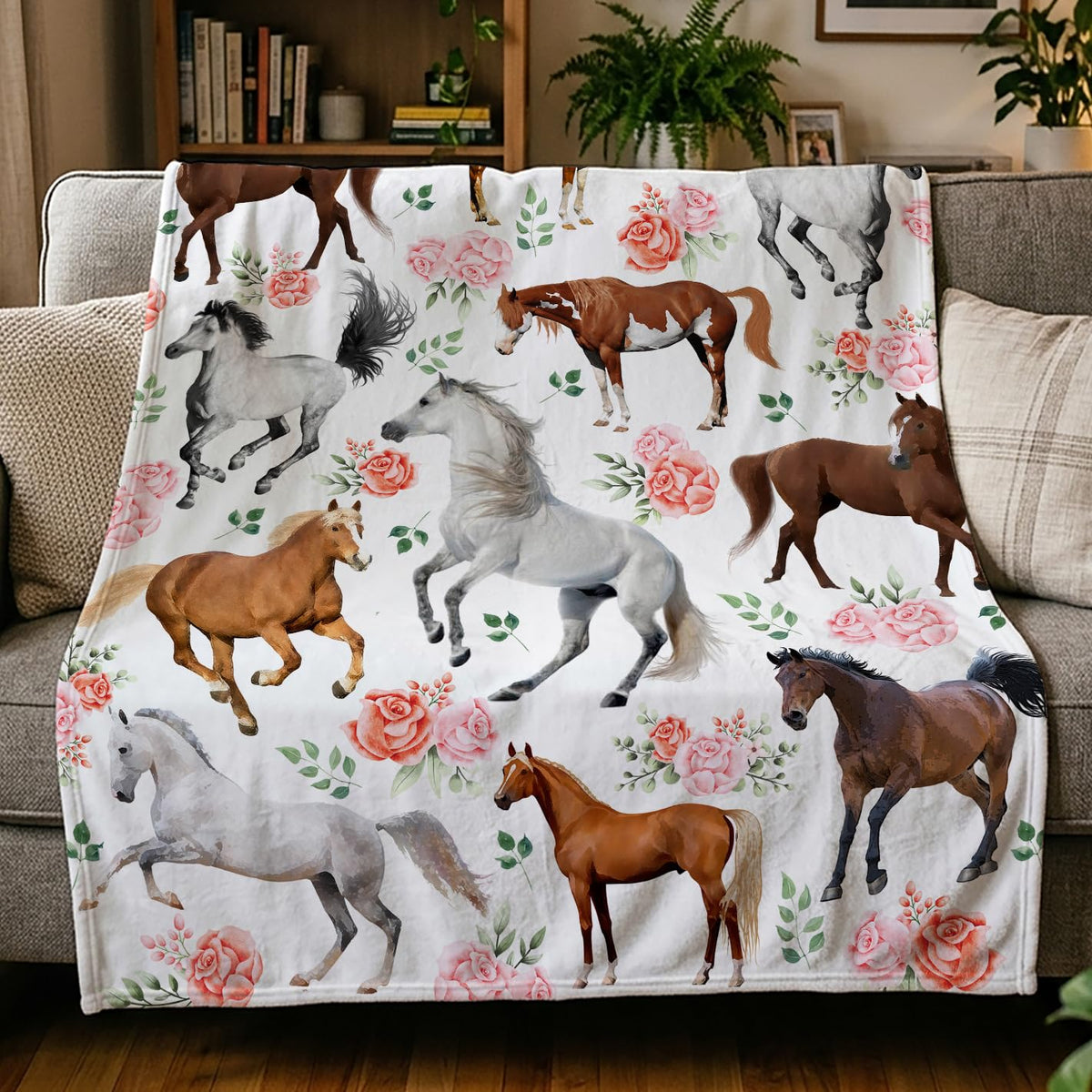 Amilient horse floral front view showing full pattern and cozy look