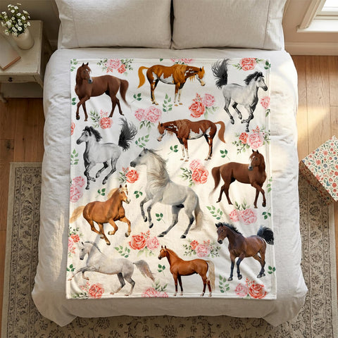 Amilient horse floral blanket on airplane seat ideal for travel comfort