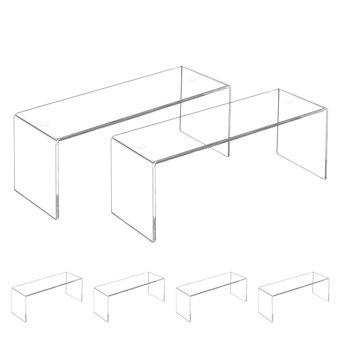 Aminigram front view of four clear risers showing clean display benefit