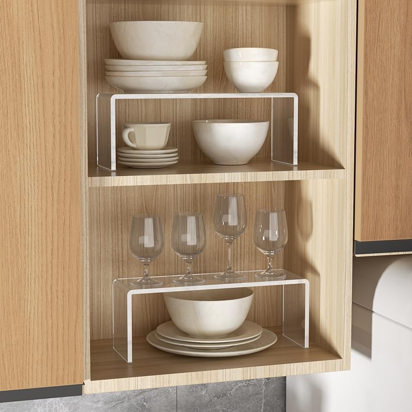 Aminigram kitchen cabinet lifestyle shot with open doors showing organized shelves