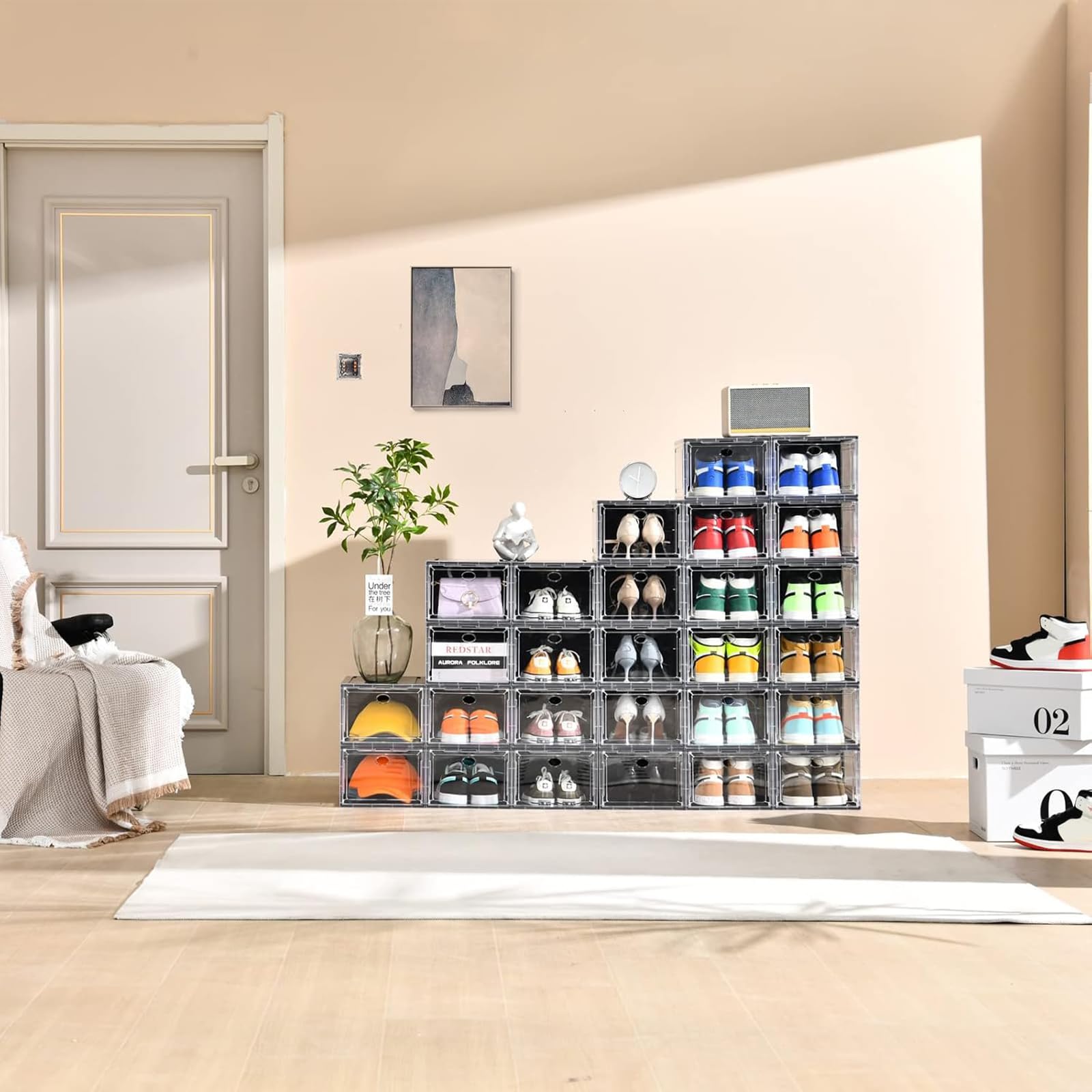 Amllas boxes stored under bed demonstrating space-saving organization