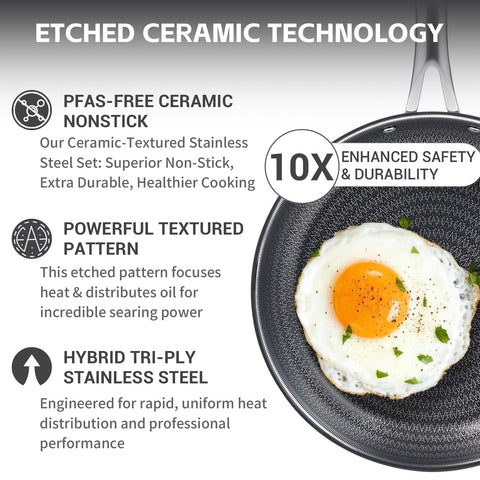 Ammeloo 8 and 9.5-inch frying pans showing cooking surface and even heat benefit