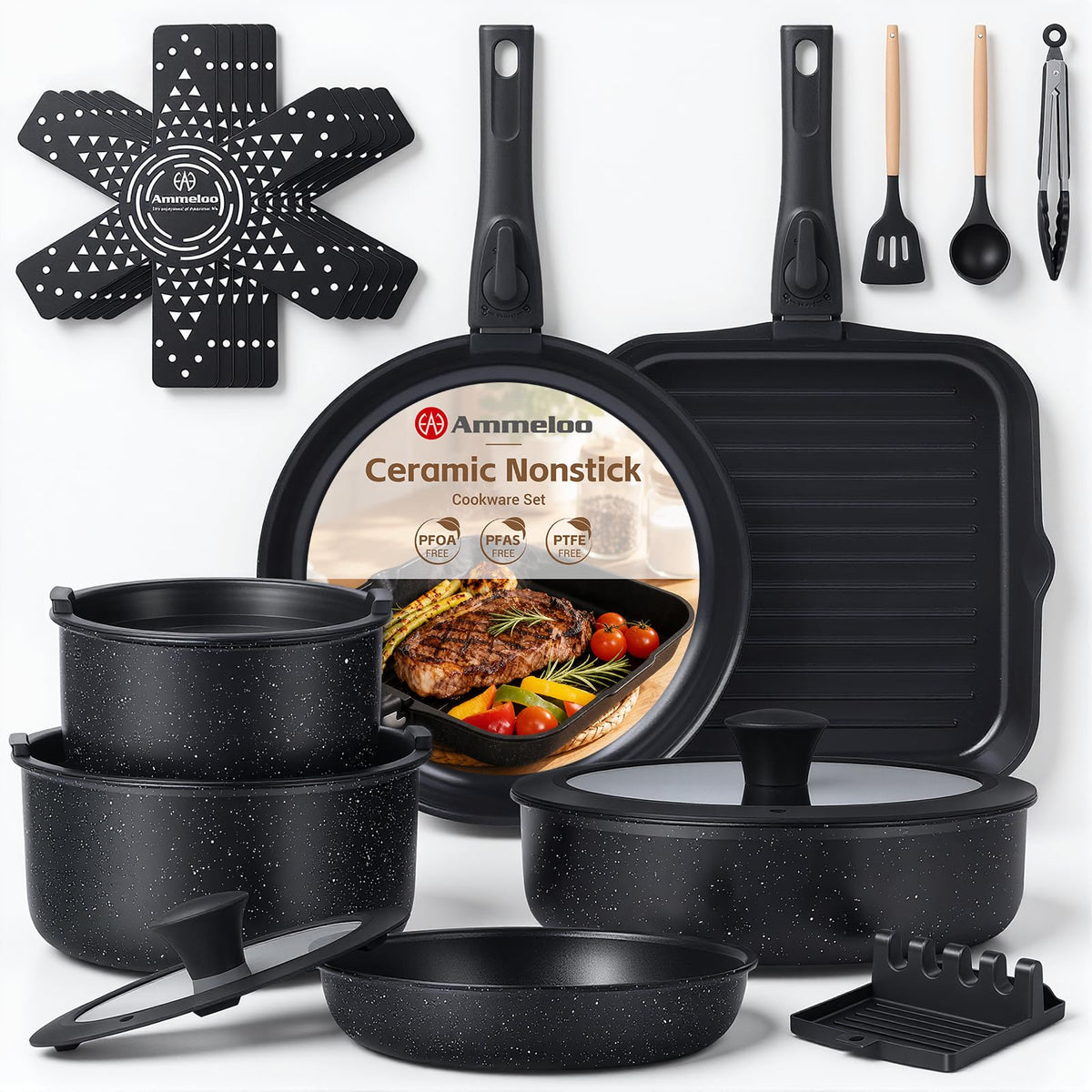 Ammeloo front packaging showing full 21-piece set and quick benefits