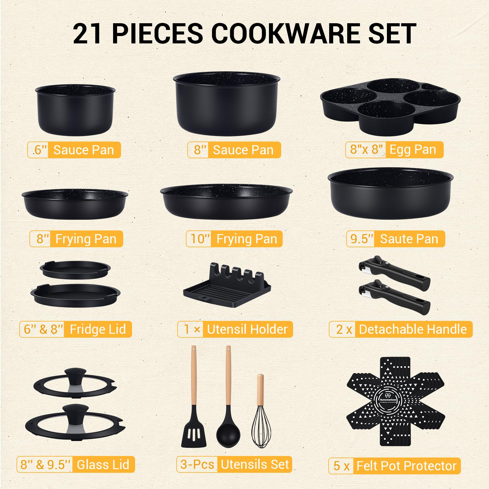 Ammeloo cookware set styled in kitchen scene conveying everyday lifestyle appeal