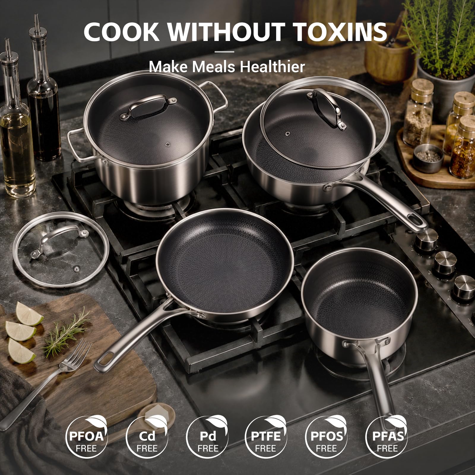Stacked Ammeloo saucepans showing scale and space-saving organization benefit