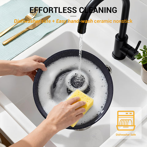 Ammeloo pan next to utensils showing scale and usable cooking surface benefit