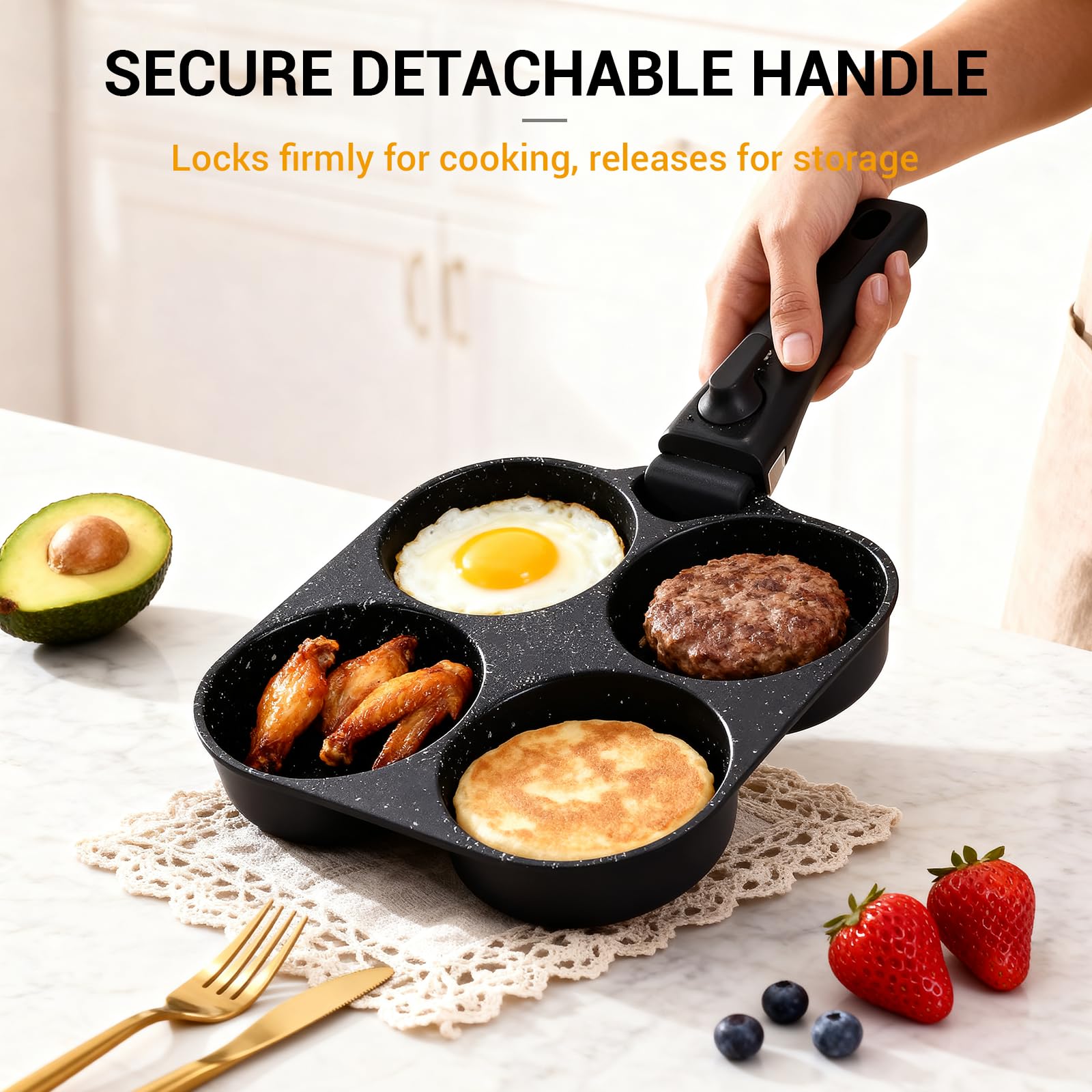 Ammeloo black speckled ceramic texture showing smooth nonstick surface benefit