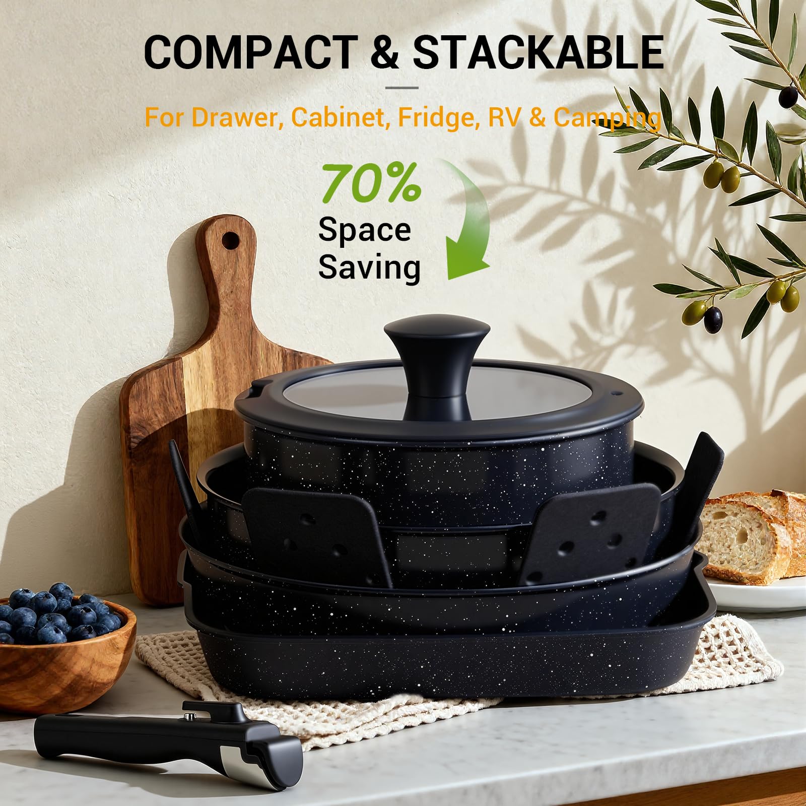 Ammeloo stacked storage showing space-saving design ideal for small kitchens
